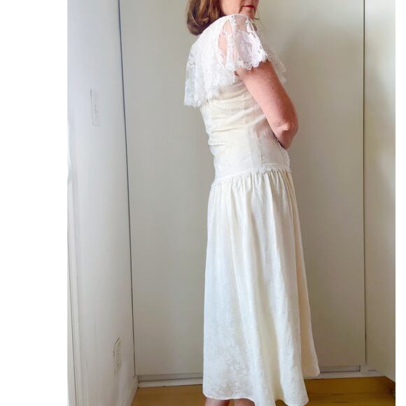 VTG 80s Jessica McClintock Silk Dress Cream White Lace Modern SZ 6-8 Coquette - Picture 8 of 14
